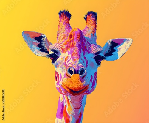 A portrait of an giraffe in an unusual style  pop art design