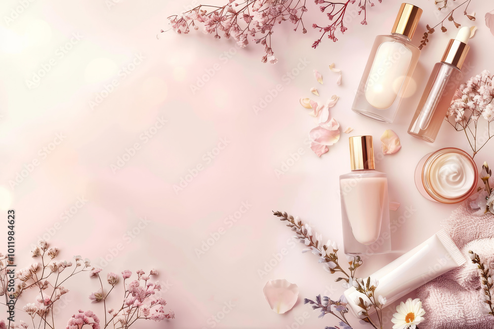 A collection of beauty products, including lotions and creams A collection of beauty products, including lotions and creams