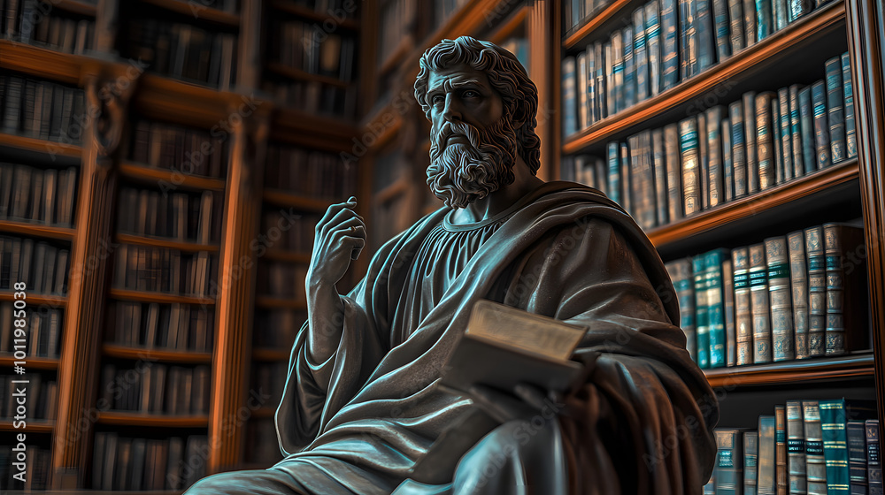 In the Realm of Thought: A Stoic Philosopher’s Statue in the Library In the Realm of Thought: A Stoic Philosopher’s Statue in the Library
