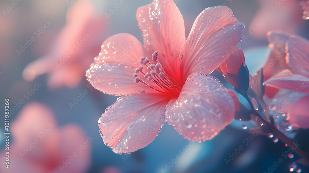 Pink Flower with Dew Drops Macro Photography Pink Flower with Dew Drops Macro Photography