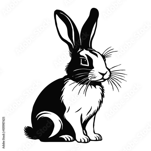 Rabbit . Black and white illustration. Logo design for use in graphics. T-shirt print, tattoo design.