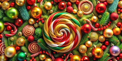 Colorful Christmas Swirl Pattern with Festive Elements for Holiday Decoration and Design Projects