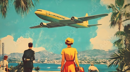 A nostalgic poster for a fictional travel destination in the 1950s