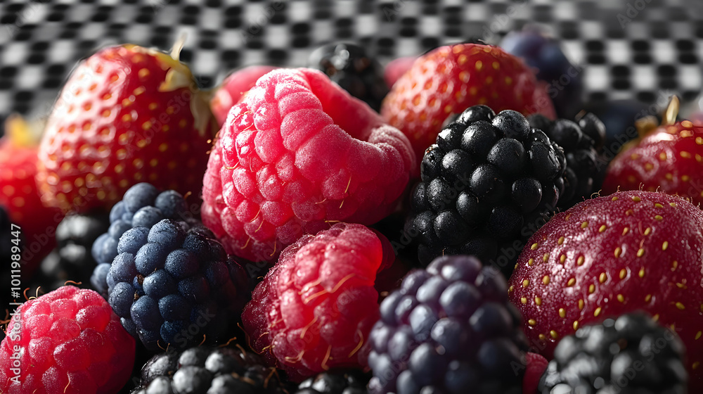Close-up of Fresh Red Raspberries, Blackberries, and Strawberries - Realistic Food Photography Close-up of Fresh Red Raspberries, Blackberries, and Strawberries - Realistic Food Photography