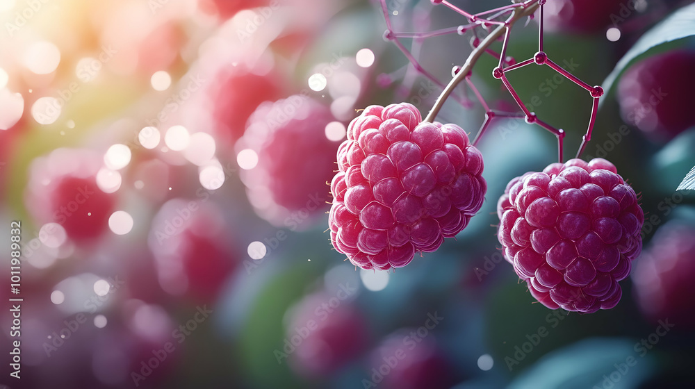 Red Raspberries Close Up 3D Illustration Red Raspberries Close Up 3D Illustration