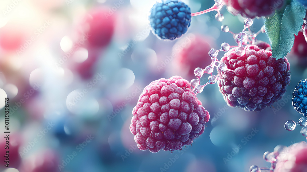 Closeup 3D Illustration of Dewy Raspberries Closeup 3D Illustration of Dewy Raspberries