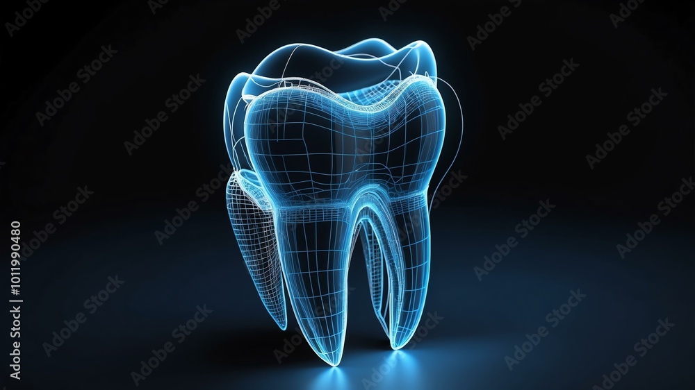 3d wireframe model of a human tooth design concept background 3d wireframe model of a human tooth design concept background