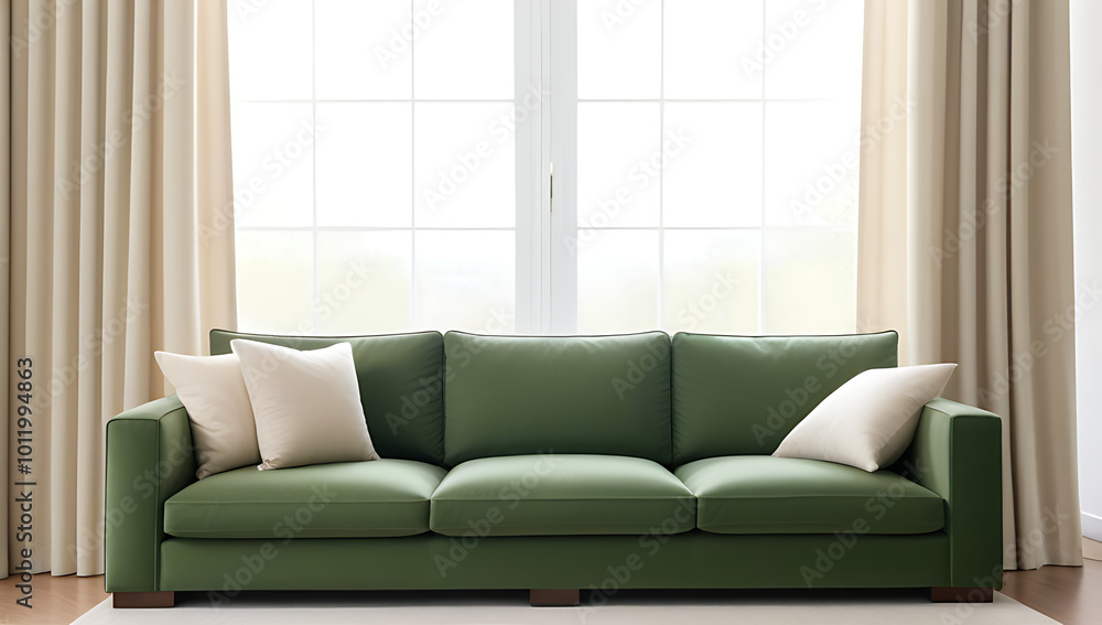 green sofa beige pillows sits window dressed beige curtain green sofa beige pillows sits window dressed beige curtain