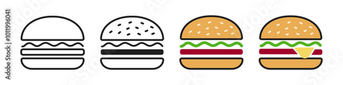 Cheeseburger icon. Burger and hamburger black and color. Vector stock illustration.