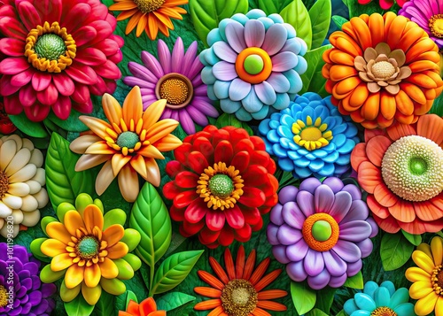 Colorful Flower Cartoons in a Playful Style Perfect for Childrenâ€™s Books and Creative Projects