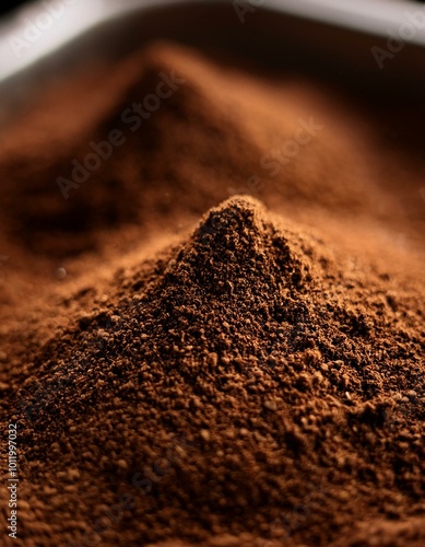 Closeup of dark brown cocoa powder