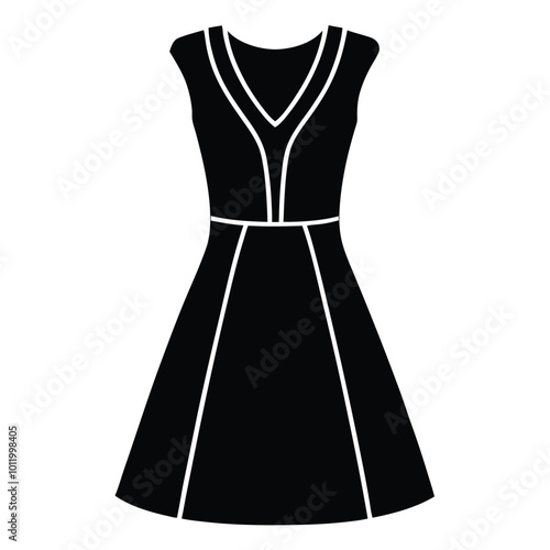 This modern vector art illustration showcases a stylish notch neck dress for girls, perfect for fashion design, apparel prints, and children's clothing graphics. Ideal for trendy and chic designs.