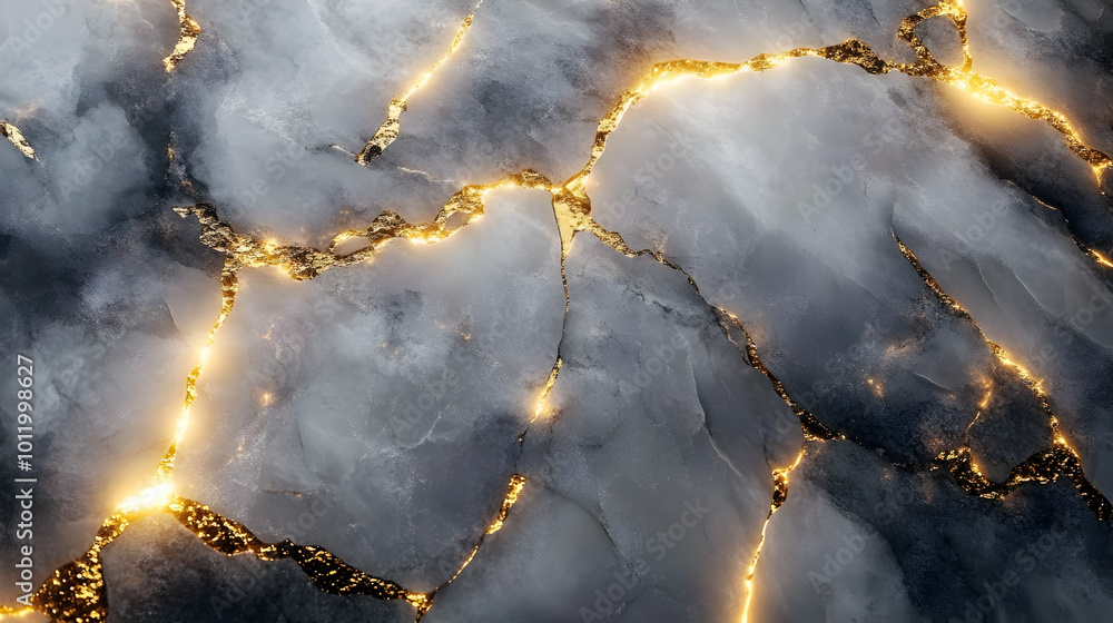 Abstract Background: Glowing Gold Cracks on Gray Marble Abstract Background: Glowing Gold Cracks on Gray Marble