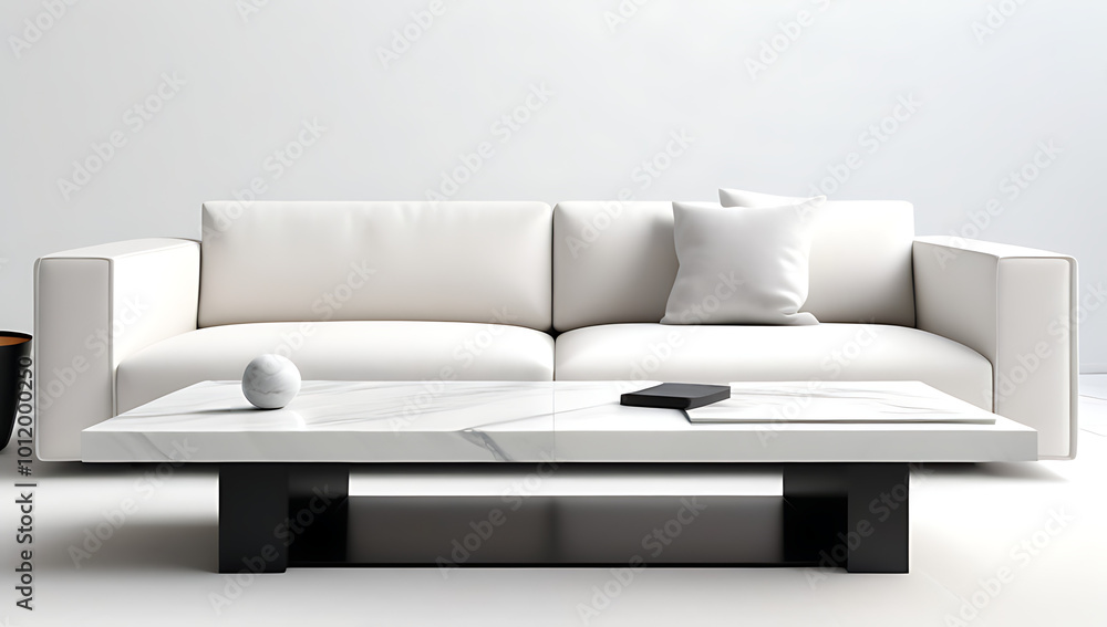Fototapeta premium marble stone coffee table sits near white sofa