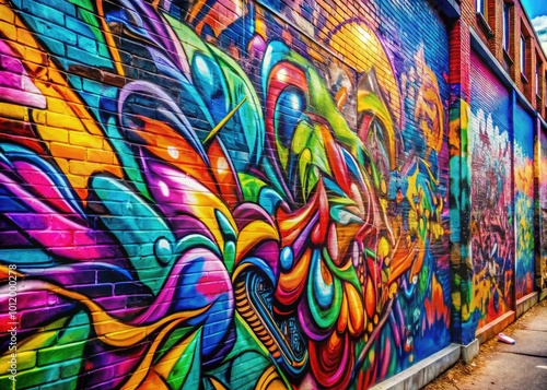 Colorful Graffiti Alphabet on Urban Wall Displaying Creative Expression and Street Art Culture