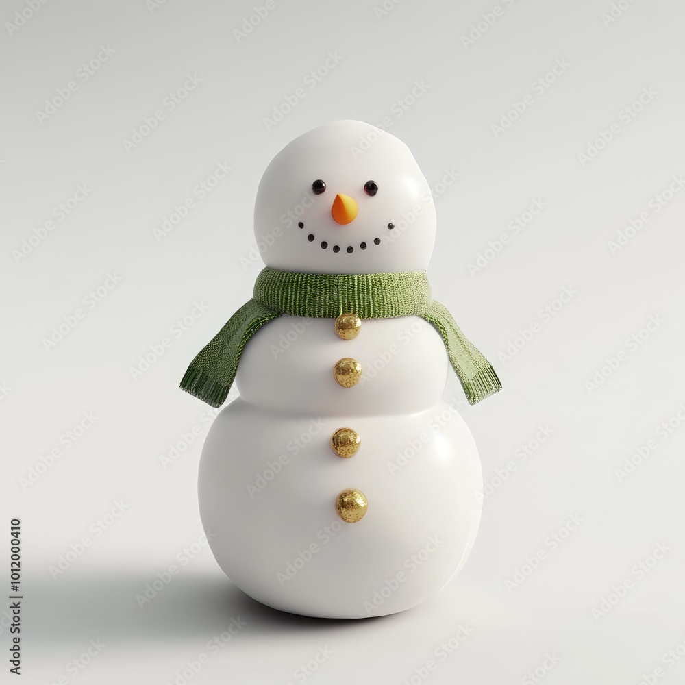 Charming handmade snowman figurine adorned with a green scarf and golden buttons, radiating winter joy and holiday spirit in a minimalist setting Charming handmade snowman figurine adorned with a green scarf and golden buttons, radiating winter joy and holiday spirit in a minimalist setting