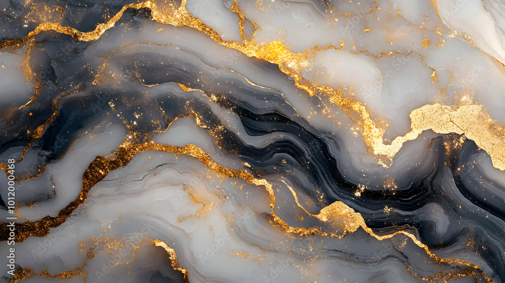 Abstract Black and White Swirls with Golden Glitter Background Abstract Black and White Swirls with Golden Glitter Background