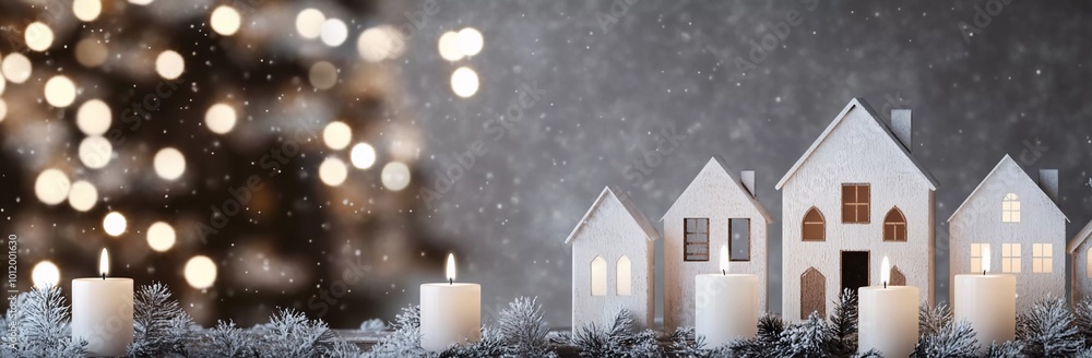 Nordic Christmas Banner White Mini House Decorations for Festive Decor Nordic Christmas Banner White Mini House Decorations for Festive Decor