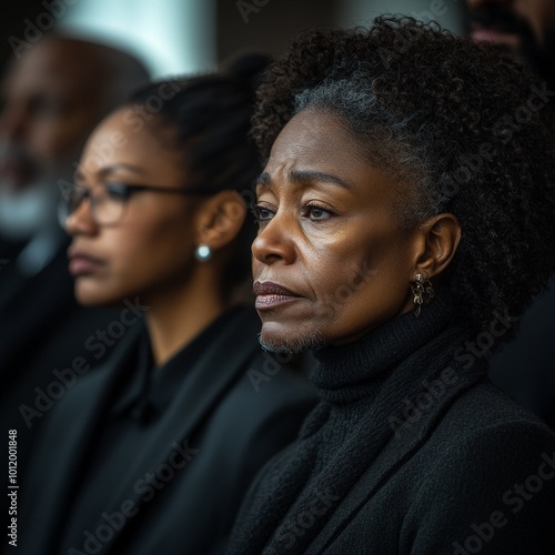 Family Grieving at a Funeral Ceremony with a Focus on Sadness and Mourning