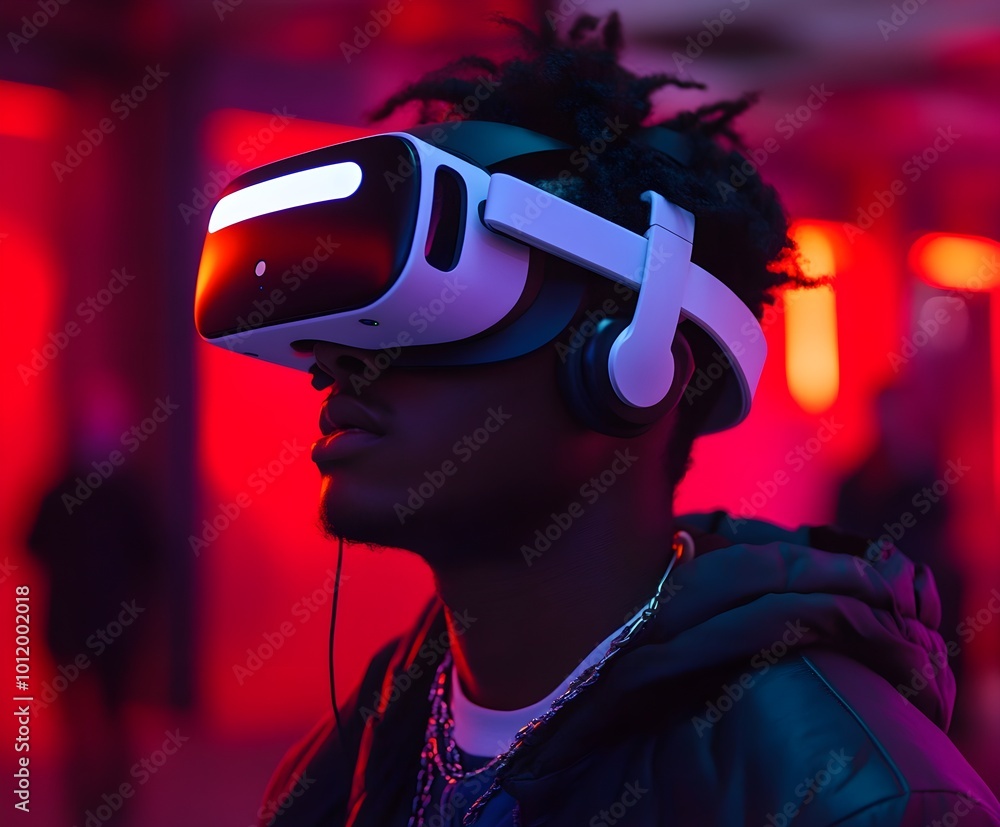 A man wearing a VR glasses A man wearing a VR glasses