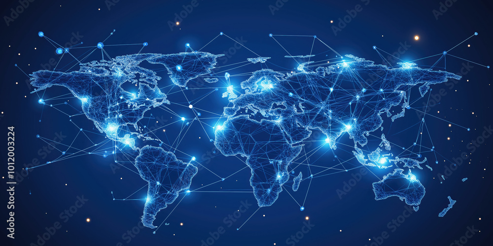 Digital Map Or City With Lines Connecting Various Global Locations And Wifi Symbols, Representing International Business And Connectivity Of Internet And Mobile Networking Digital Map Or City With Lines Connecting Various Global Locations And Wifi Symbols, Representing International Business And Connectivity Of Internet And Mobile Networking