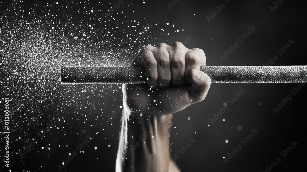 Fototapeta premium Close up shot of a weightlifter successfully lifting a heavy barbell, representing the physical strength and mental focus needed to overcome obstacles.