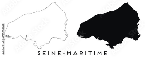 Seine Maritime map outline and black silhouette vector