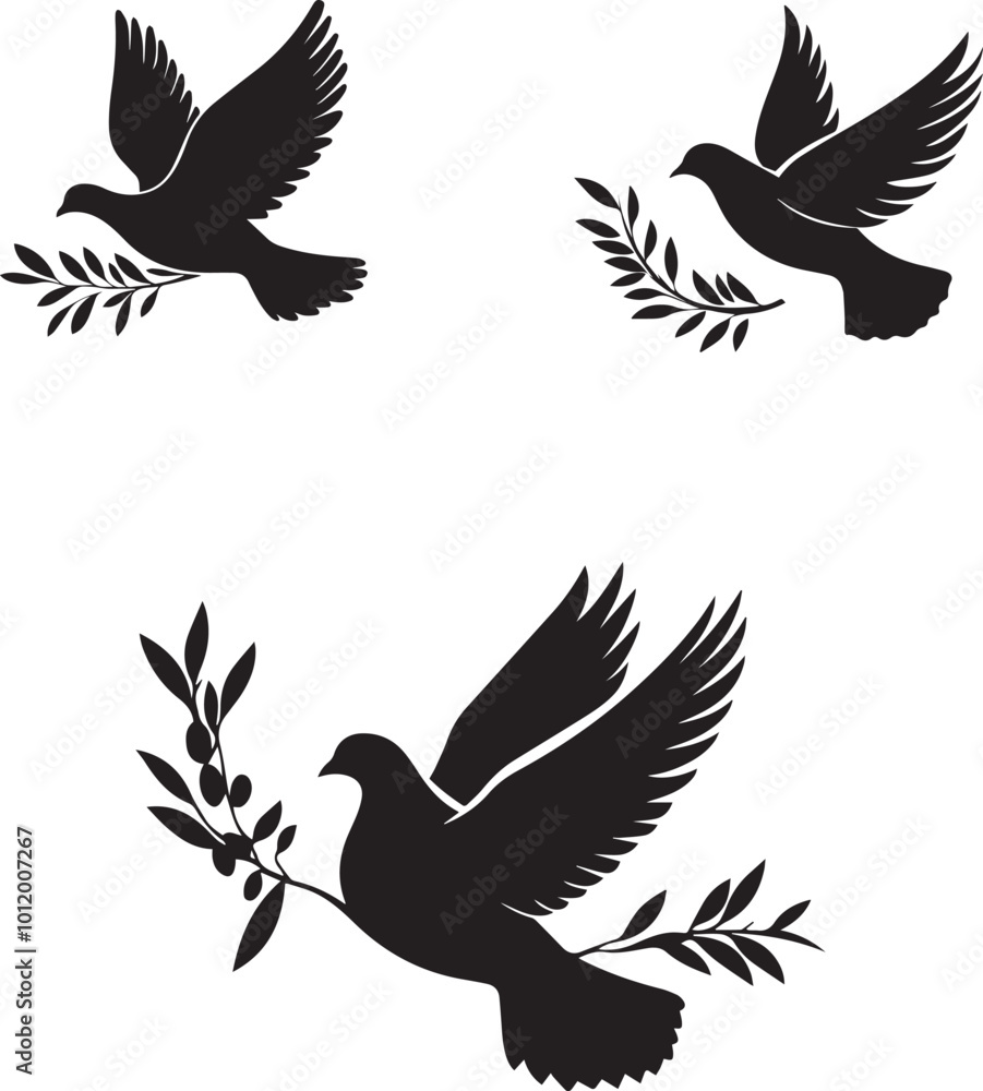Dove Birds silhouette with leaves Dove Birds silhouette with leaves