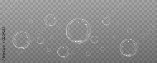 Realistic soap bubbles.Flying bubbles on a transparent background.	