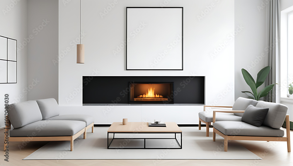 modern living room home fireplace large poster frame modern living room home fireplace large poster frame