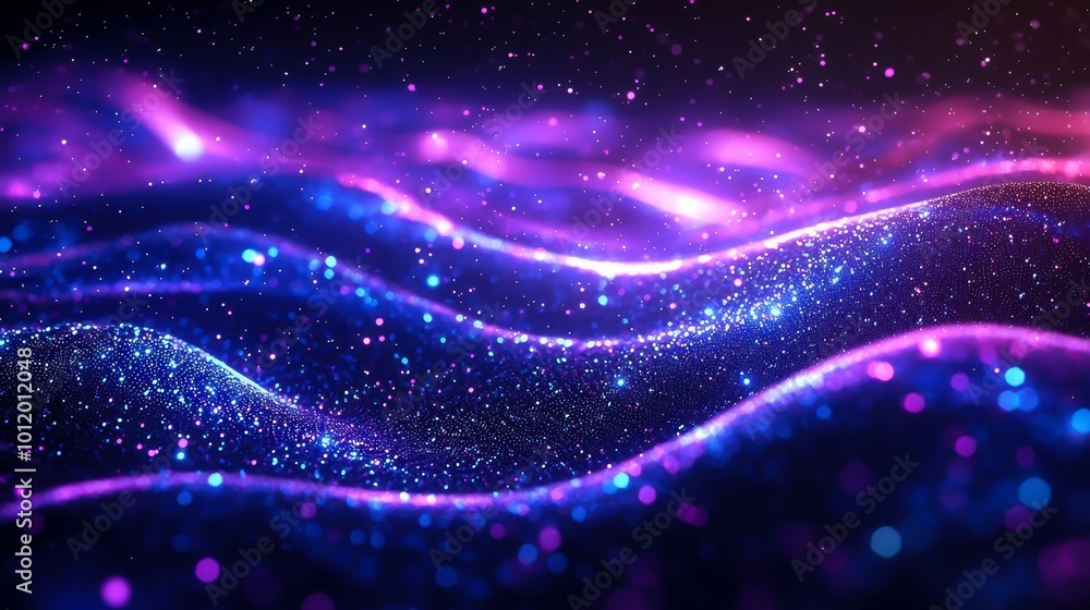A mesmerizing abstract visual of waves filled with sparkling particles and vibrant hues of blue and purple, evoking a sense of depth and fluidity A mesmerizing abstract visual of waves filled with sparkling particles and vibrant hues of blue and purple, evoking a sense of depth and fluidity