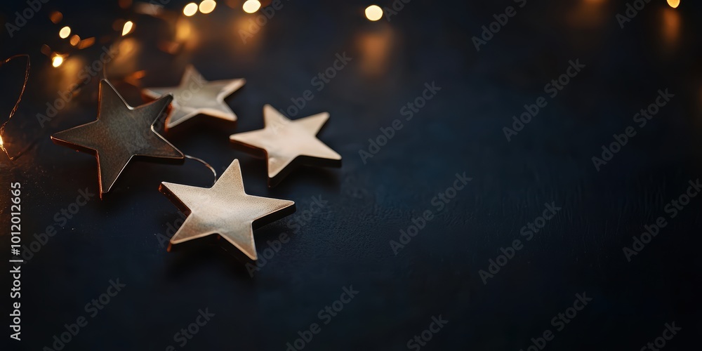 Decorative stars with warm lights on a dark background, ideal for festive occasions. Decorative stars with warm lights on a dark background, ideal for festive occasions.
