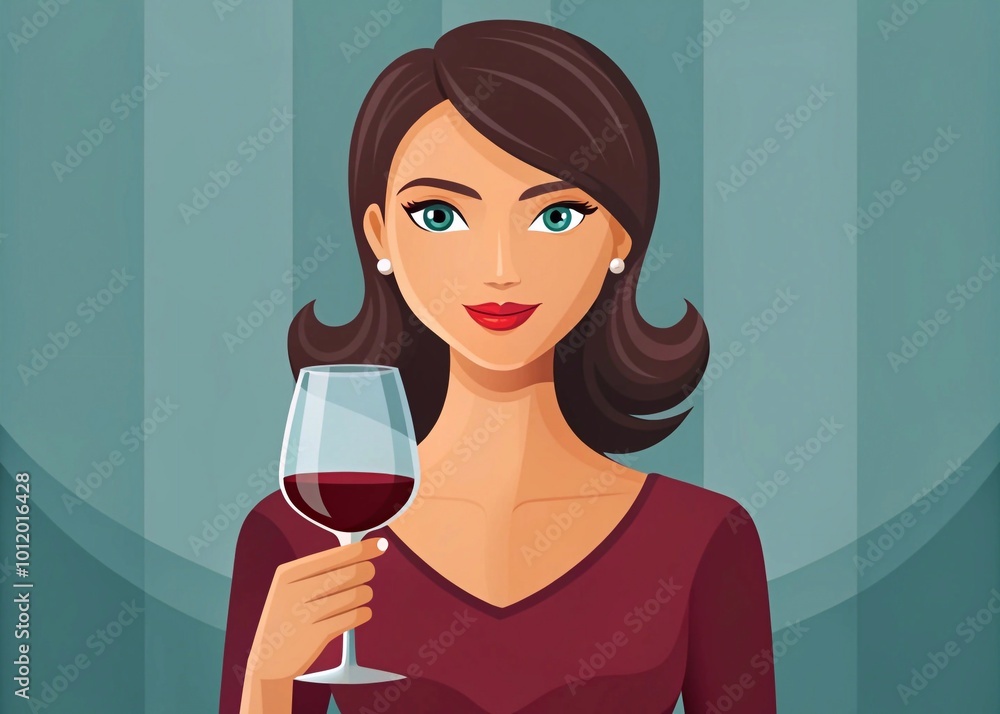 A woman is holding a glass of a red wine. Vector flat illustration A woman is holding a glass of a red wine. Vector flat illustration