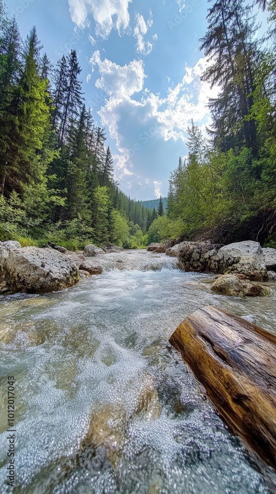 Scenic River Flowing Through a Forest with Beautiful Natural Surroundings Scenic River Flowing Through a Forest with Beautiful Natural Surroundings
