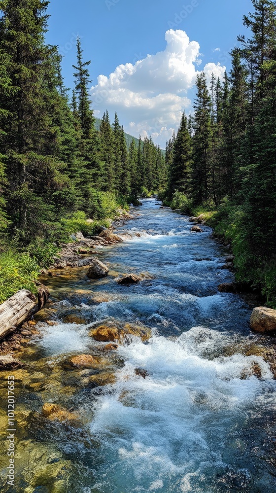 Scenic River Flowing Through a Forest with Beautiful Natural Surroundings Scenic River Flowing Through a Forest with Beautiful Natural Surroundings