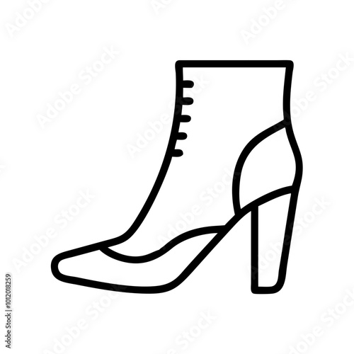  Fashionable high heeled boot icon in black outline style.