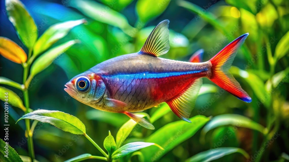 Colorful Tetra Fish Swimming Gracefully in a Freshwater Aquarium Full of Lush Greenery and Plants Colorful Tetra Fish Swimming Gracefully in a Freshwater Aquarium Full of Lush Greenery and Plants