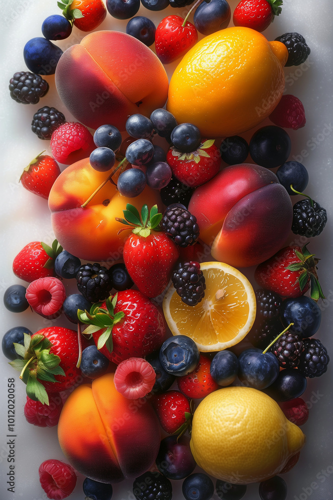 Vibrant Composition of Juicy Fruits on White Background Vibrant Composition of Juicy Fruits on White Background