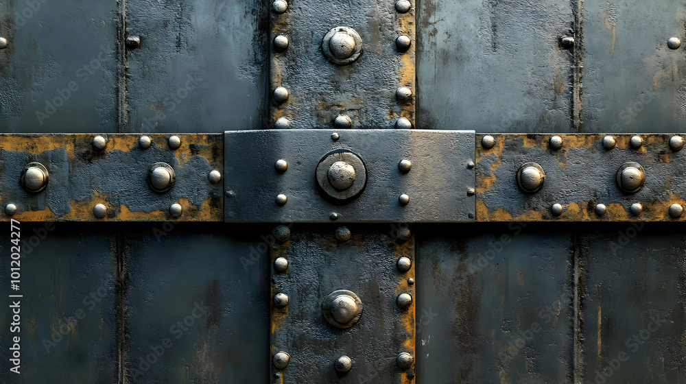 Dark Metal Texture With Rivets And Stripes 3D Illustration