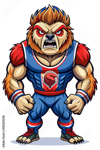 Dominant and Muscular Sloth Sports Mascot – Aggressive Character for Sports-Themed Ads and Billboards