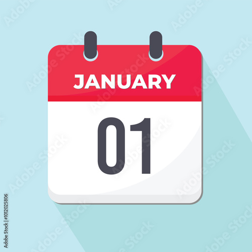 01 January Daily Calendar Icon 3d style red and white with light green background