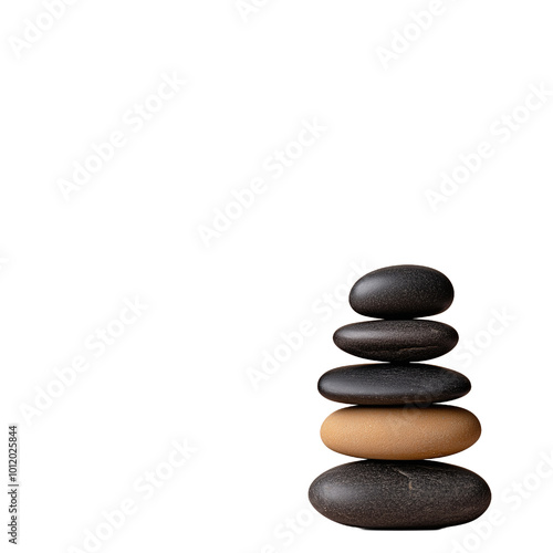 Neatly arranged stones balanced in a tower against transparent background