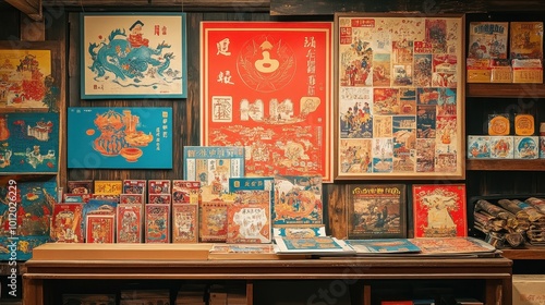 Vibrant Vintage Chinese Pop Culture Art and Memorabilia Display