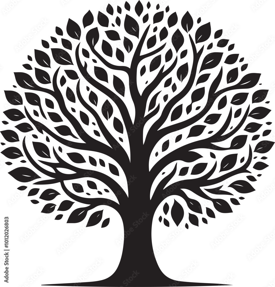 Fall tree black silhouette art illustration