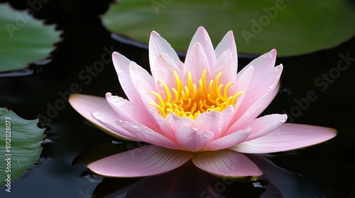 Tranquil Pink Water Lily Reflection in Pond - Serene Macro Floral Closeup for Nature Inspired Designs