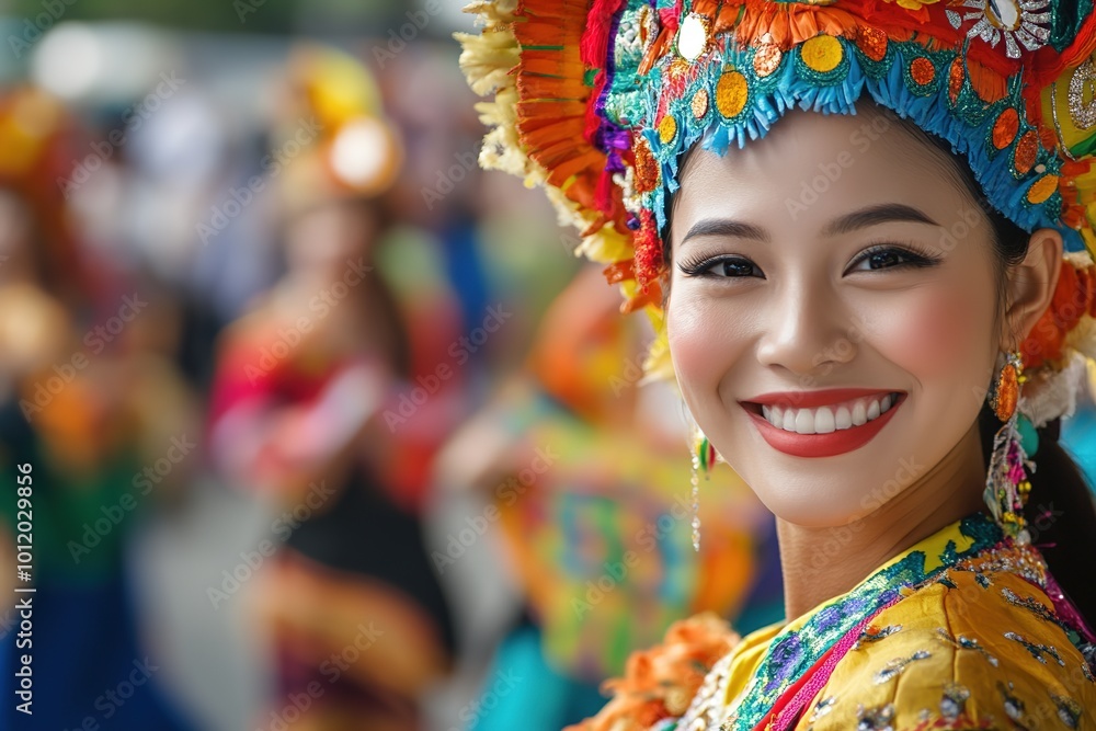Fototapeta premium Smiling woman in colorful traditional attire