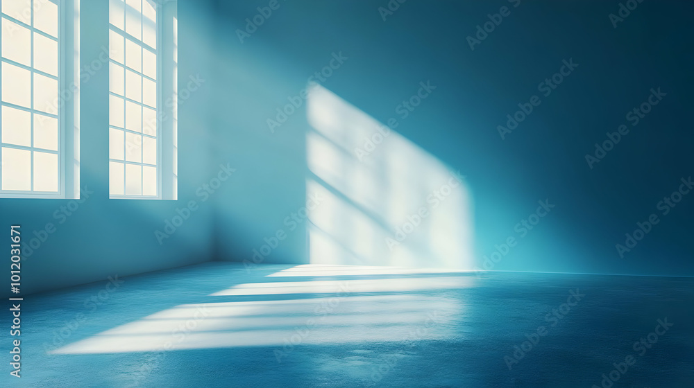 Obraz premium Abstract Background Teal Room with Windows and Sunbeams Illustration