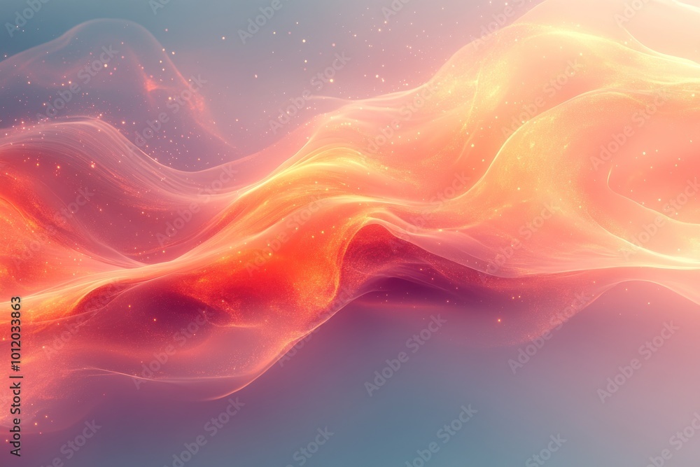 Abstract background with flowing, vibrant, orange and red colors and sparkling lights. Abstract background with flowing, vibrant, orange and red colors and sparkling lights.