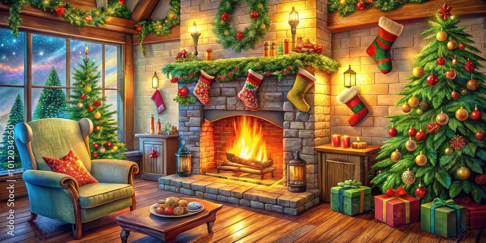 Cozy Christmas Coloring Pages Featuring a Warm Fireplace Scene with Holiday Decor and Stockings Cozy Christmas Coloring Pages Featuring a Warm Fireplace Scene with Holiday Decor and Stockings