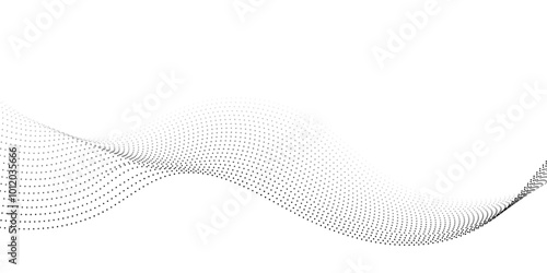 Abstract flowing dots wave curved lines on transparent background black and white gradient   halftone curve line shape background

